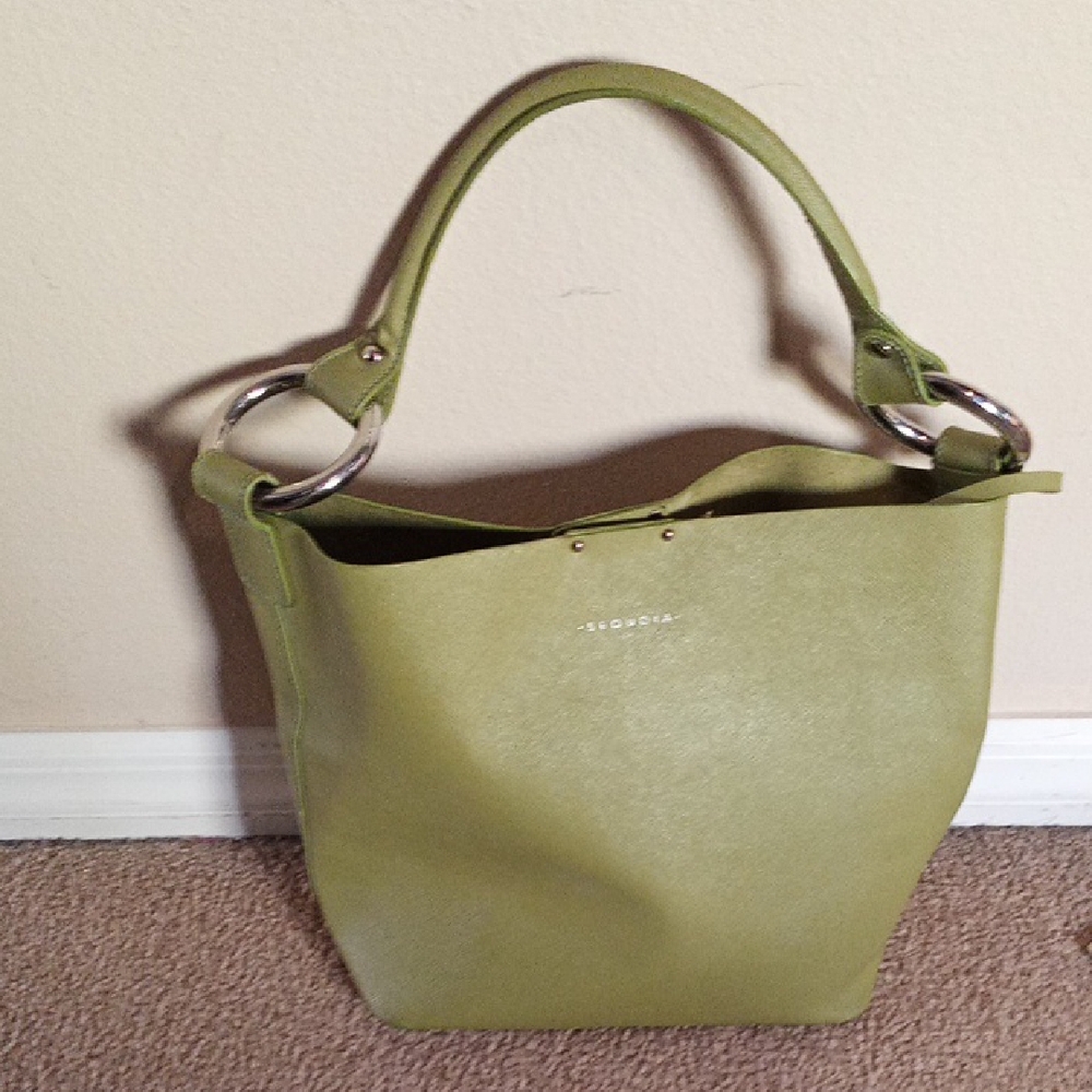SEQUOIA Paris Made In France  Stylish Leather Light Green Tote Bag W/Pouch